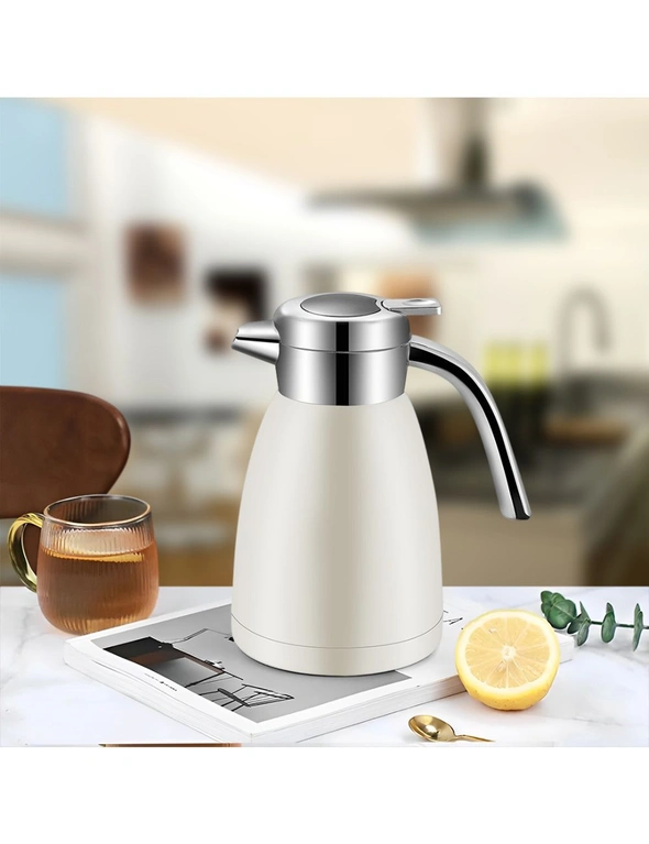 SOGA 1.2L Stainless Steel Kettle Insulated Vacuum Flask Water Coffee Jug Thermal White, hi-res image number null