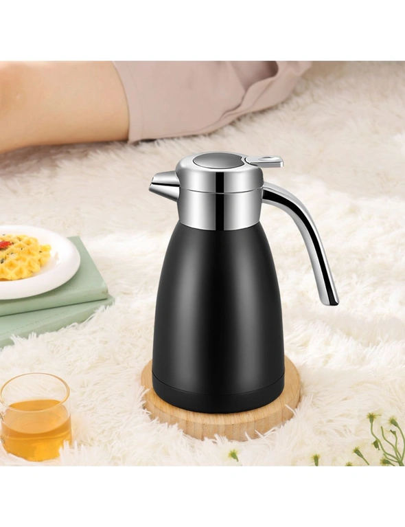 SOGA 1.8L Stainless Steel Kettle Insulated Vacuum Flask Water Coffee Jug Thermal Black, hi-res image number null