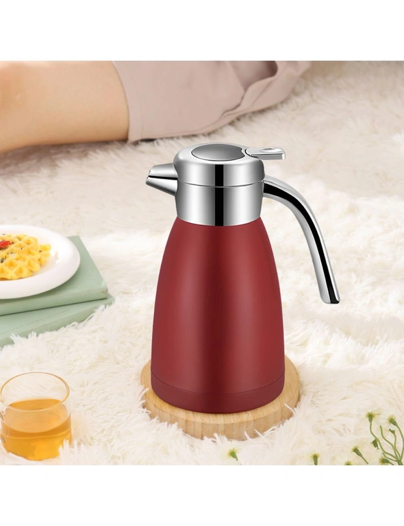 SOGA 1.8L Stainless Steel Kettle Insulated Vacuum Flask Water Coffee Jug Thermal Red, hi-res image number null