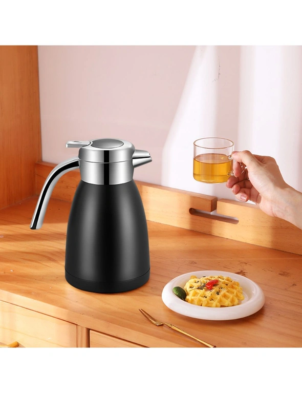 SOGA 2.2L Stainless Steel Kettle Insulated Vacuum Flask Water Coffee Jug Thermal Black, hi-res image number null