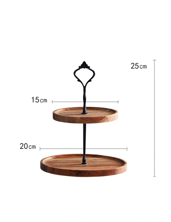 SOGA 15cm 2 Tier  Brown Round Wooden Acacia Dessert Tray Cake Snacks Cupcake Stand Buffet Serving Countertop Decor, hi-res image number null