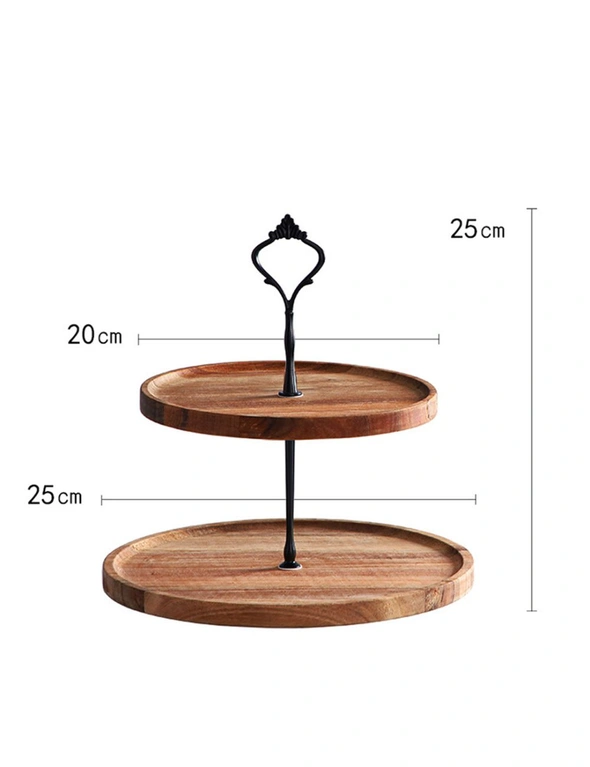 SOGA 20cm 2 Tier Brown  Round Wooden Acacia  Dessert Tray Cake Snacks Cupcake Stand Buffet Serving Countertop Decor2 Tier, hi-res image number null