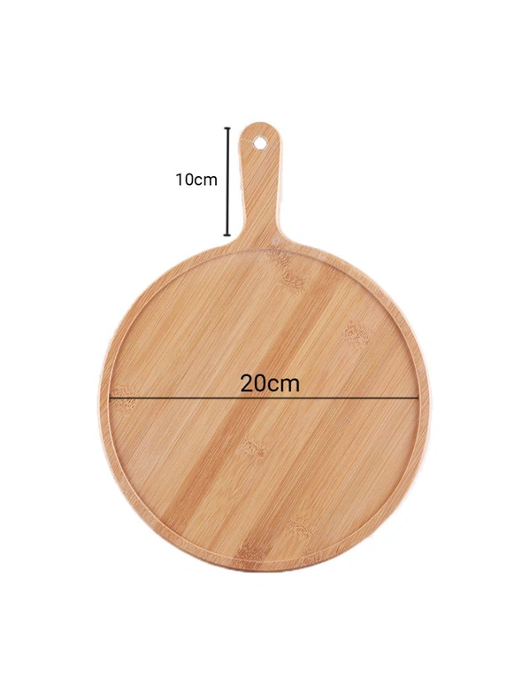 SOGA 8 inch Blonde Roound Premium Wooden Serving Tray Board Paddle with Handle Home Decor, hi-res image number null