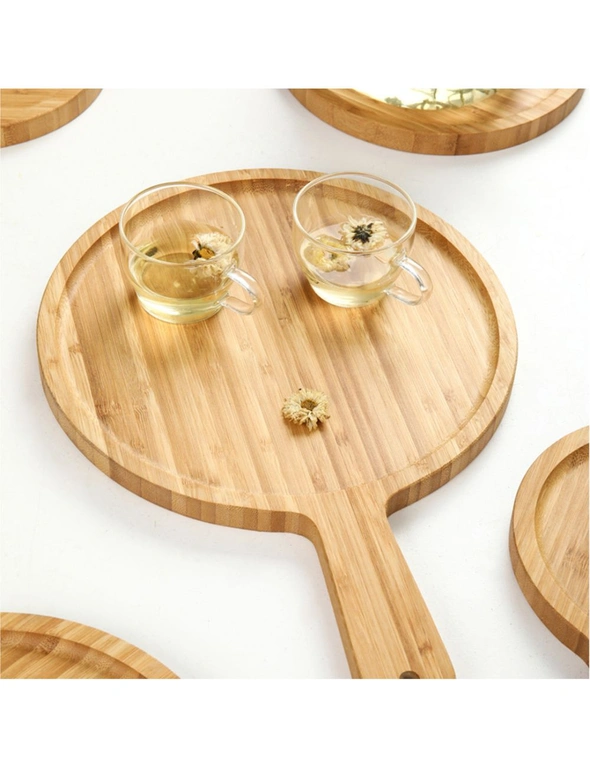 SOGA 2X 11 inch Blonde Round Premium Wooden Serving Tray Board Paddle with Handle Home Decor, hi-res image number null