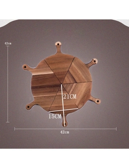 SOGA 2X  6 pcs Brown Round Divisible Wood Pizza Server Food Plate Board Pizza Paddle Cutting Board Home Decor