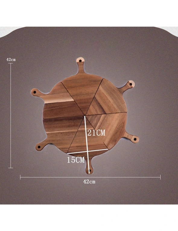 SOGA 2X  6 pcs Brown Round Divisible Wood Pizza Server Food Plate Board Pizza Paddle Cutting Board Home Decor, hi-res image number null