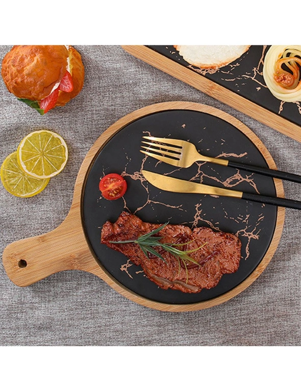 SOGA 30cm Black Circle Wooden Serving Tray Slate Steak Serving Platter Chopping Board Paddle Home Decor, hi-res image number null