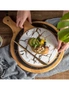 SOGA 30cm White Circle Wooden Serving Tray Slate Steak Serving Platter Chopping Board Paddle Home Decor, hi-res