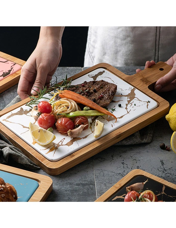 SOGA 33.5cm White Square Wooden Serving Tray Slate Steak Serving Platter Chopping Board Paddle Home Decor, hi-res image number null