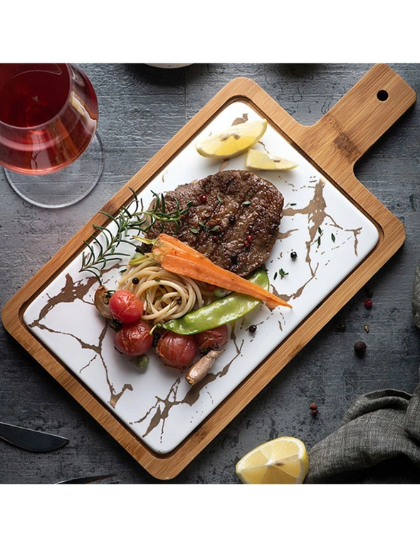 SOGA 2X 33.5cm White Square Wooden Serving Tray Slate Steak Serving Platter Chopping Board Paddle Home Decor, hi-res image number null