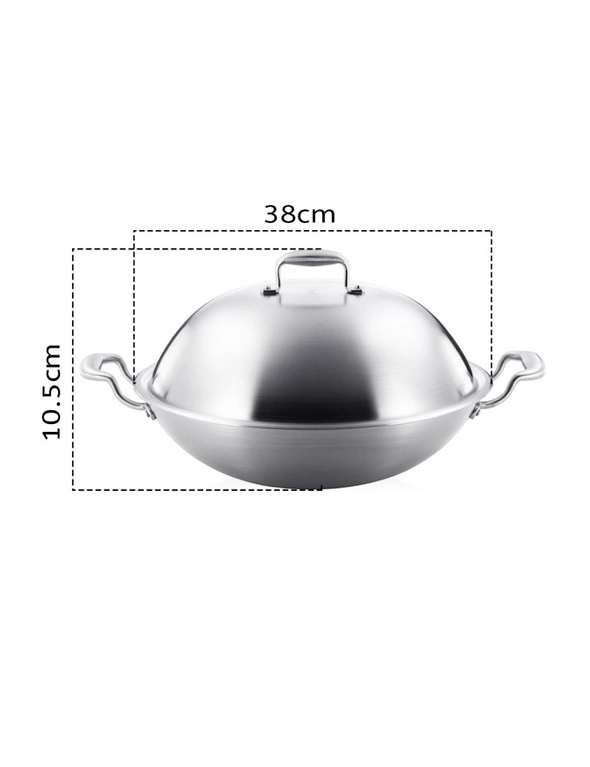 SOGA 3-Ply 38cm Stainless Steel Double Handle Wok Frying Fry Pan Skillet with Lid, hi-res image number null