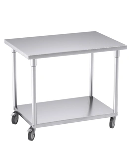 SOGA 100cm Commercial Catering Kitchen Stainless Steel Prep Work Bench Table with Wheels