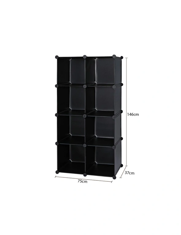 SOGA 4 Tier 8-Cube Black Portable Wardrobe Divide-Grid Modular Storage Organiser Foldable Closet, hi-res image number null