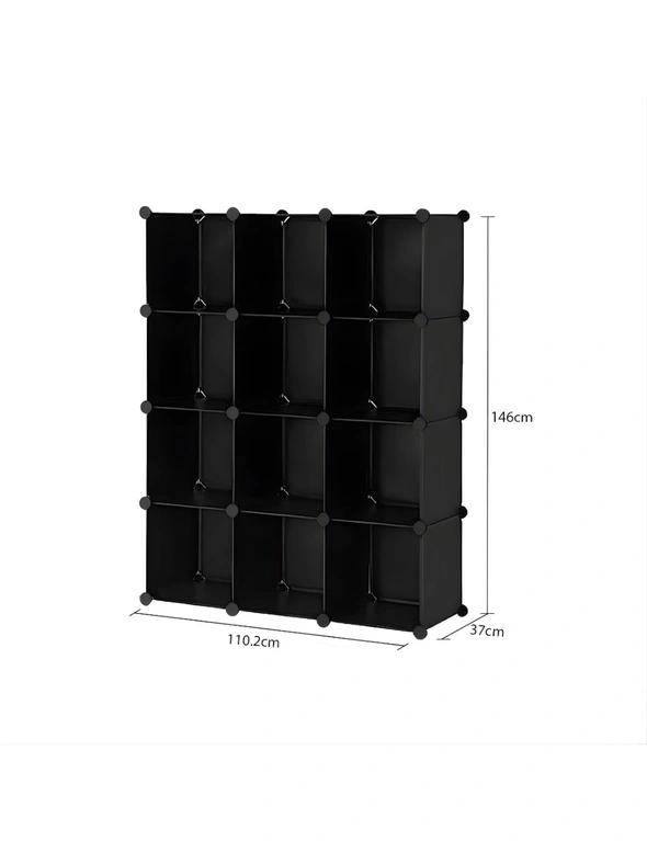 SOGA 4 Tier 12-Cube Black Portable Wardrobe Divide-Grid Modular Storage Organiser Foldable Closet, hi-res image number null