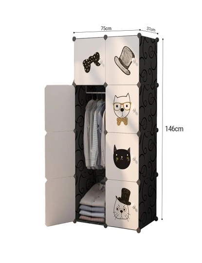 SOGA 8 Cubes Black Portable Wardrobe Divide-Grid Modular Storage Organiser Foldable Closet, hi-res image number null