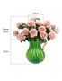 SOGA Green Colored Glass Flower Vase with 4 Bunch 9 Heads Artificial Fake Silk Rose Home Decor Set, hi-res