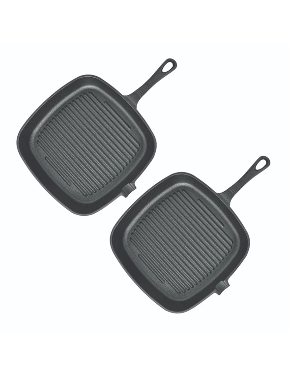 SOGA 23.5cm Square Non-stick Cast Iron Frypan with Handle 2pack, hi-res image number null
