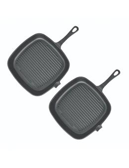SOGA 23.5cm Square Non-stick Cast Iron Frypan with Handle 2pack