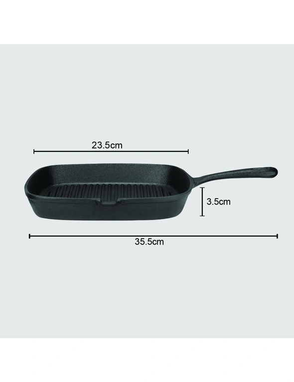 SOGA 23.5cm Square Non-stick Cast Iron Frypan with Handle 2pack, hi-res image number null