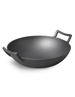 SOGA 32cm Commercial Cast Iron Wok FryPan with Dble Handle