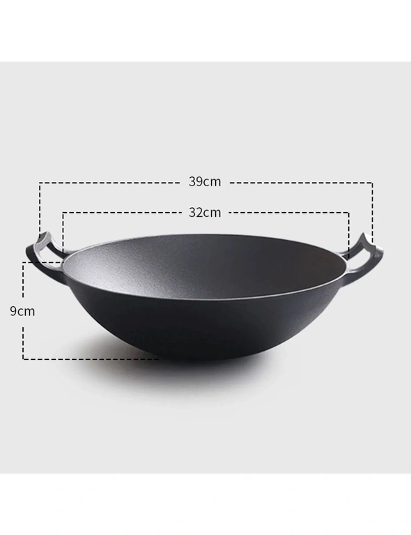 SOGA 32cm Commercial Cast Iron Wok FryPan with Dble Handle, hi-res image number null