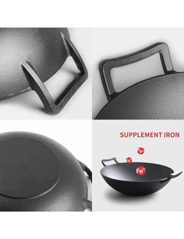SOGA 32cm Commercial Cast Iron Wok FryPan with Dble Handle, hi-res image number null
