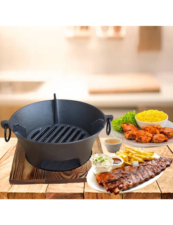 SOGA 2X Large Cast Iron Round Stove Charcoal Table Net Grill Japanese Style BBQ Picnic Camping with Wooden Board, hi-res image number null