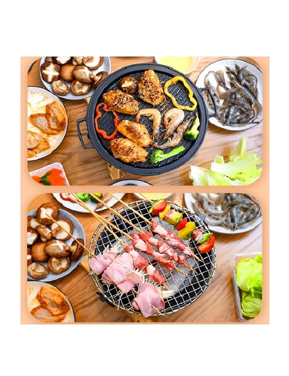 SOGA 2X Large Cast Iron Round Stove Charcoal Table Net Grill Japanese Style BBQ Picnic Camping with Wooden Board, hi-res image number null