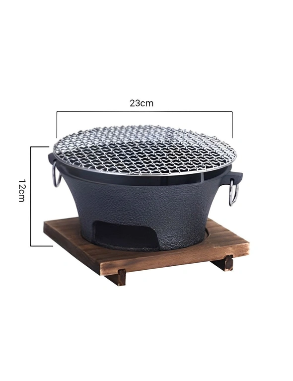 SOGA Medium Cast Iron Round Stove Charcoal Table Net Grill Japanese Style BBQ Picnic Camping with Wooden Board, hi-res image number null
