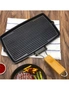 SOGA 2X 20.5cm Rectangular Cast Iron Griddle Grill Frying Pan with Folding Wooden Handle, hi-res