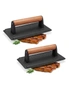 SOGA Cast Iron Press Grill BBQ with Wood Handle 2pack, hi-res