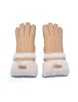 UGG Sheepskin 'Cora' Leather Double Cuff Gloves Womens