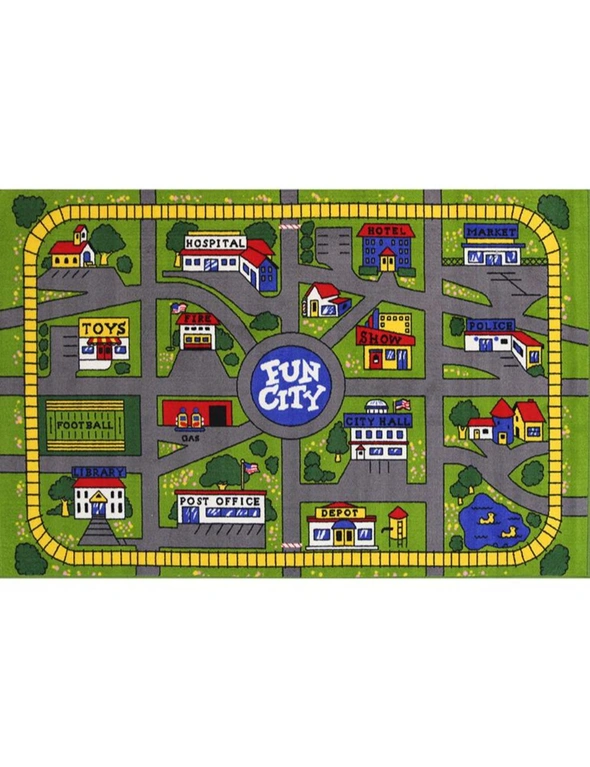 Fun City Traffic Road 100X150Cm Green Area Rug Default Title, hi-res image number null