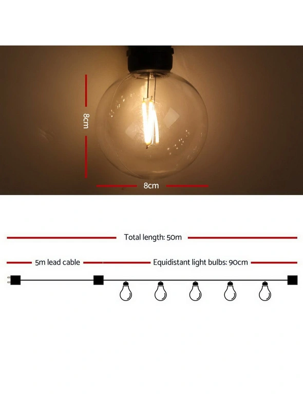 50M Led Festoon String Lights 50 Bulbs Kits G80, hi-res image number null