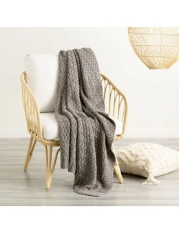 Renee Taylor Lenni 100% Cotton Knitted Throw Charcoal