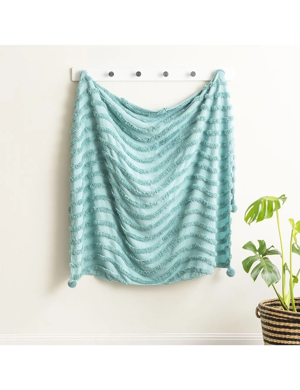 Renee Taylor Wave Cotton Chenille Vintage Washed Tufted Throw Aqua, hi-res image number null