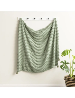 Renee Taylor Wave Cotton Chenille Vintage Washed Tufted Throw Sage