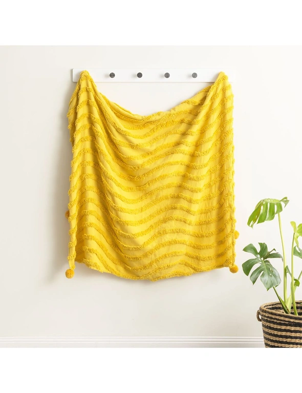 Renee Taylor Wave Cotton Chenille Vintage Washed Tufted Throw Mustard, hi-res image number null