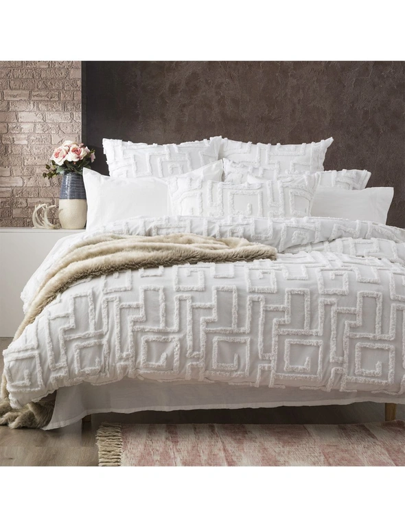 Renee Taylor Riley Vintage Washed Cotton Chenille Tufted Quilt Cover Set White, hi-res image number null