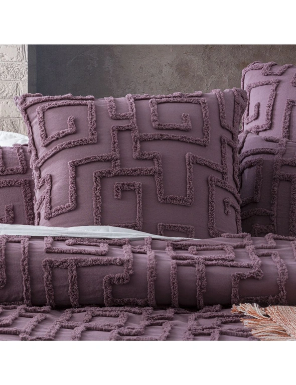 Renee Taylor Riley Vintage Washed Cotton Chenille Tufted Quilt Cover Set Grape, hi-res image number null