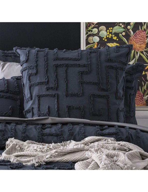 Renee Taylor Riley Vintage Washed Cotton Chenille Tufted Quilt Cover Set Slate, hi-res image number null