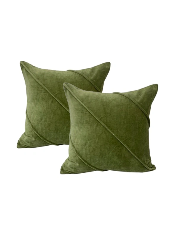 Cotton Velvet Twin Pack Cushions 50 x 50 Cms Trova Sage, hi-res image number null