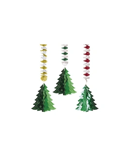 Hanging Christmas Tree Decorations 3 Pack Bunting Swirl Party Banner Dangling