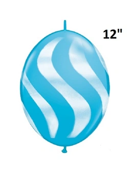 Balloons Quick Link White Stripes Robin'S Egg Blue 12" Latex Birthday Decoration