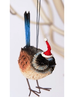 Christmas Ornament - Blue Wren, Santa Hat