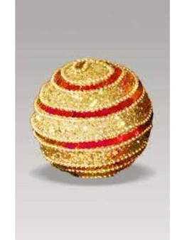 Christmas Bauble - 10cm Ball Bead Spiral, Gold and Red Glitter