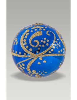 Christmas Bauble - 8cm Ball Royal Blue, Gold Glitter
