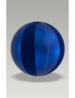 Christmas Bauble - 8cm Ball Matte Blue, Glitter Velvet Flock