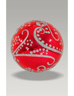 Christmas Bauble - 8cm Ball Royal Red, Silver Glitter