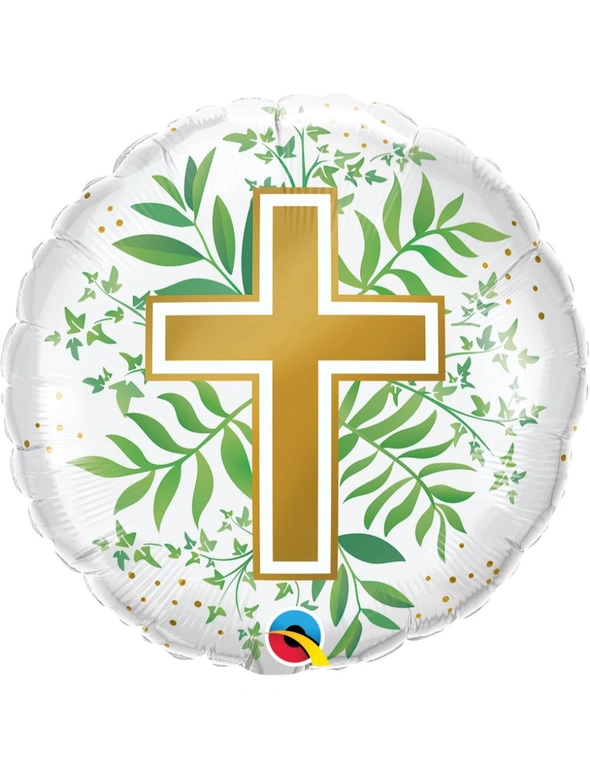 Balloon - Foil 18" Round Gold & Green Cross, hi-res image number null